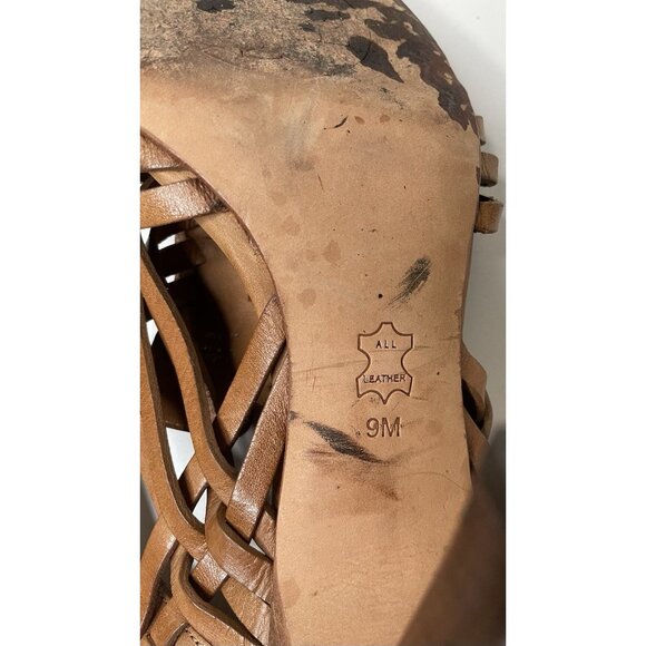 Tory Burch Nadia Brown Woven Leather Huarache Sandals Heels Size 9M Logo - Picture 4 of 10